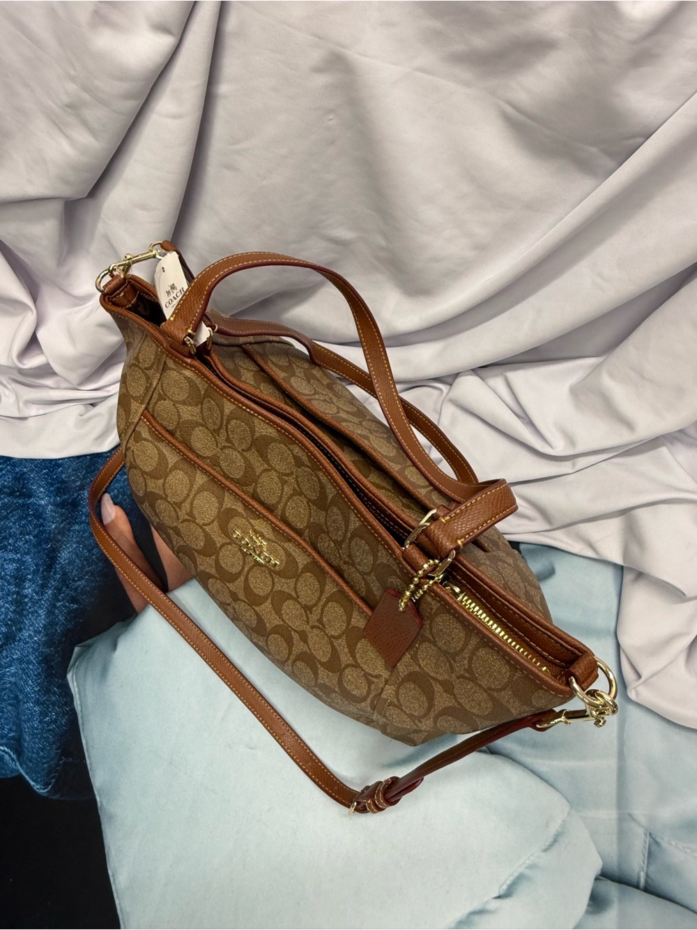 (new+tag) Coach Signature Tote / Shoulder Bag / Crossbody in Khaki Saddle Brown - Picture 3 of 16